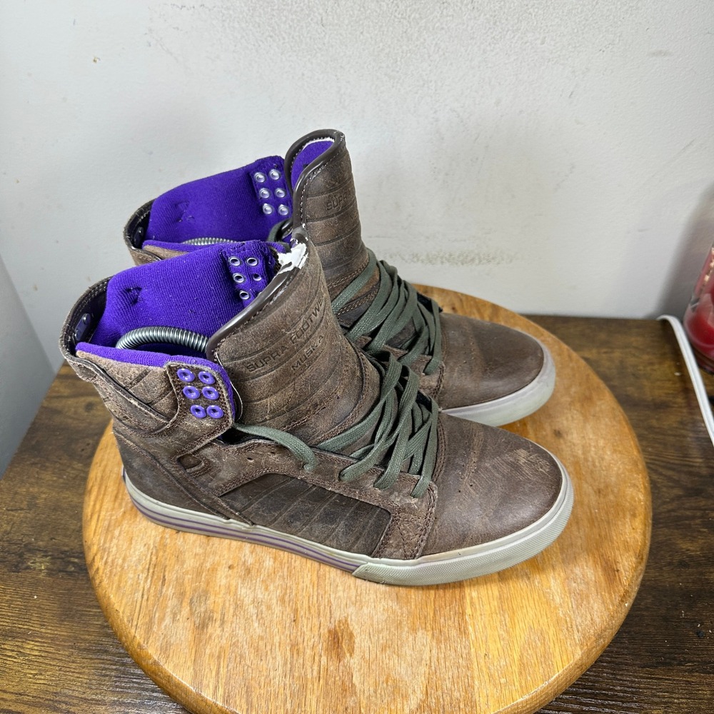 Supra Skytop Chad Muska 001 Pro Mens Size 7 Brown Purple High Top Skate Shoes